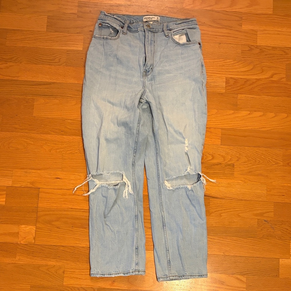 Abercrombie & Fitch Curve Love Light Wash Distressed Boyfriend Jeans